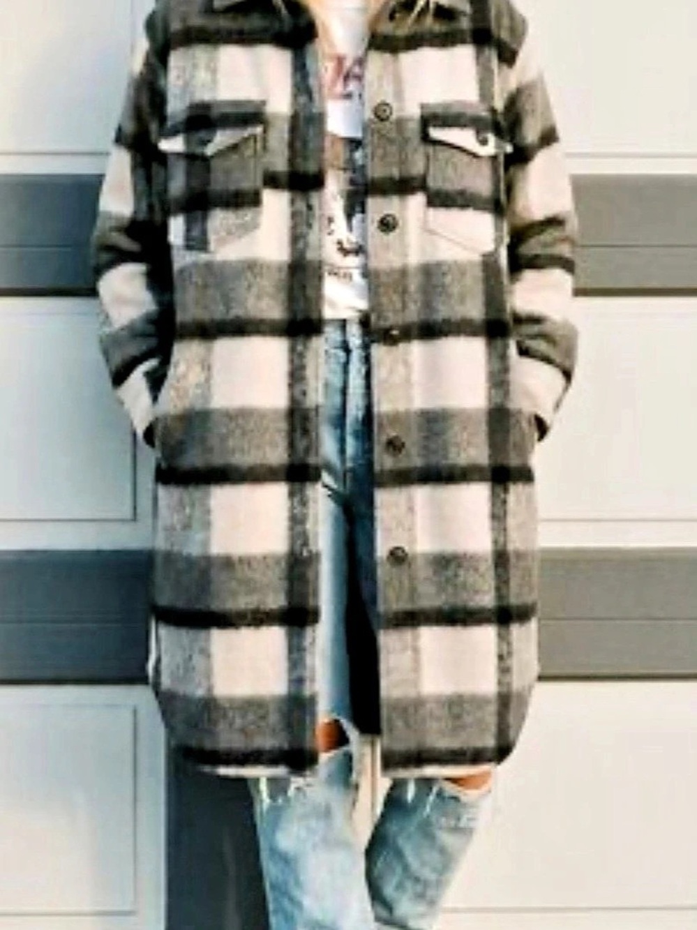 joie Plaid Shirt Jacket in Gray & White Size Small Like New